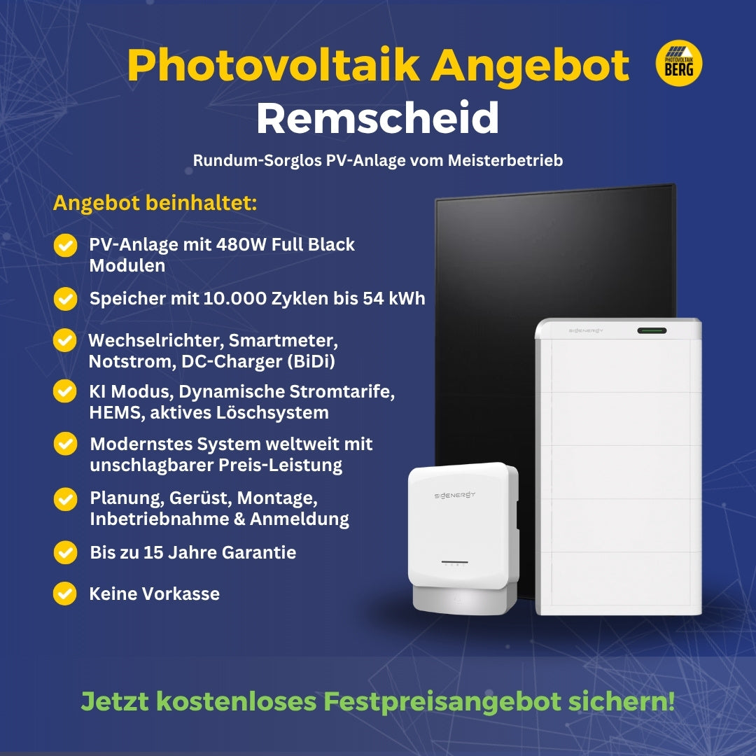 Photovoltaik Remscheid Angebot inkl. Speicher und Montage