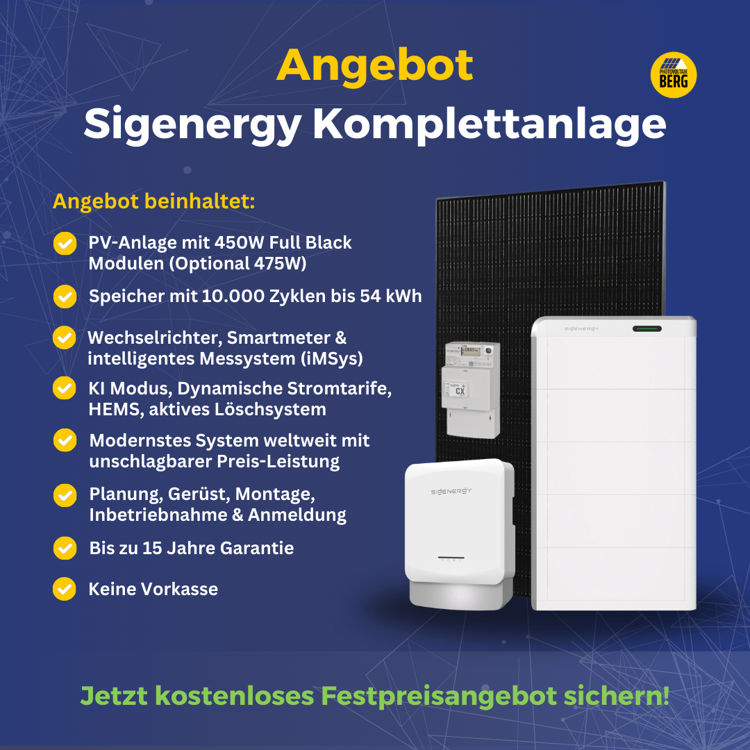 Sigenergy Photovoltaik-Komplettanlage inkl. Speicher, Montage und Anmeldung