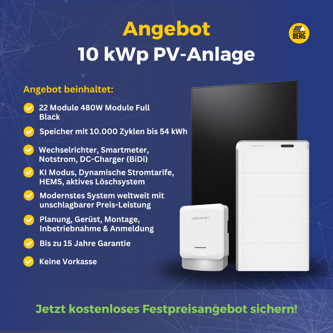 10 kWp Photovoltaik Anlage inkl. Speicher und Montage