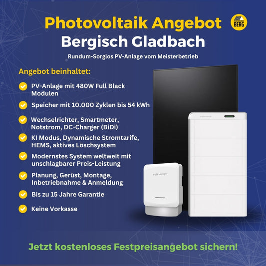 Photovoltaik Bergisch Gladbach Angebot inkl. Speicher und Montage