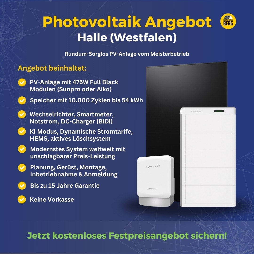Photovoltaik Halle (Westfalen) – Komplettanlage mit Speicher, Montage und Anmeldung