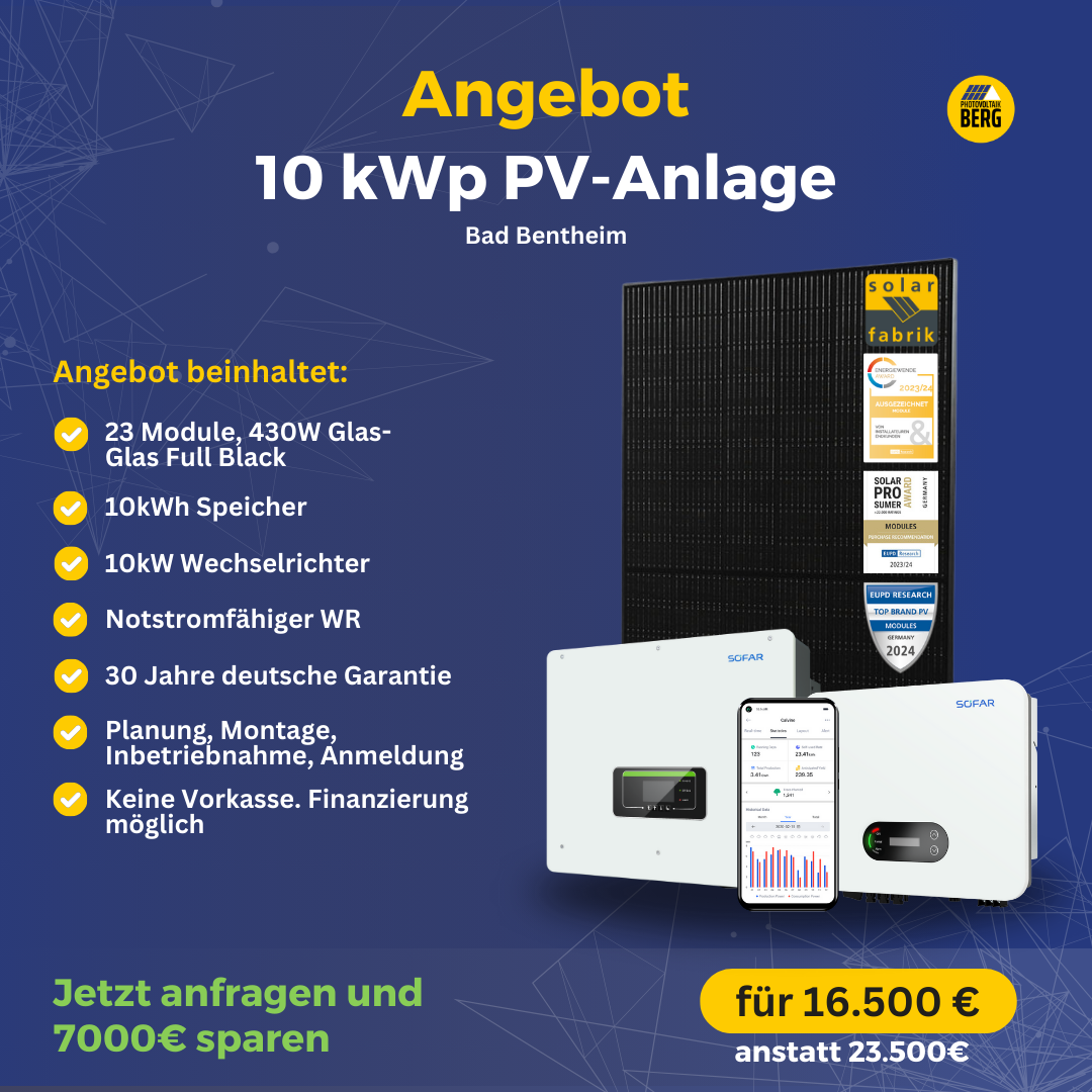 photovoltaik Bad Bentheim 10 kwp angebot inkl. speicher und montage