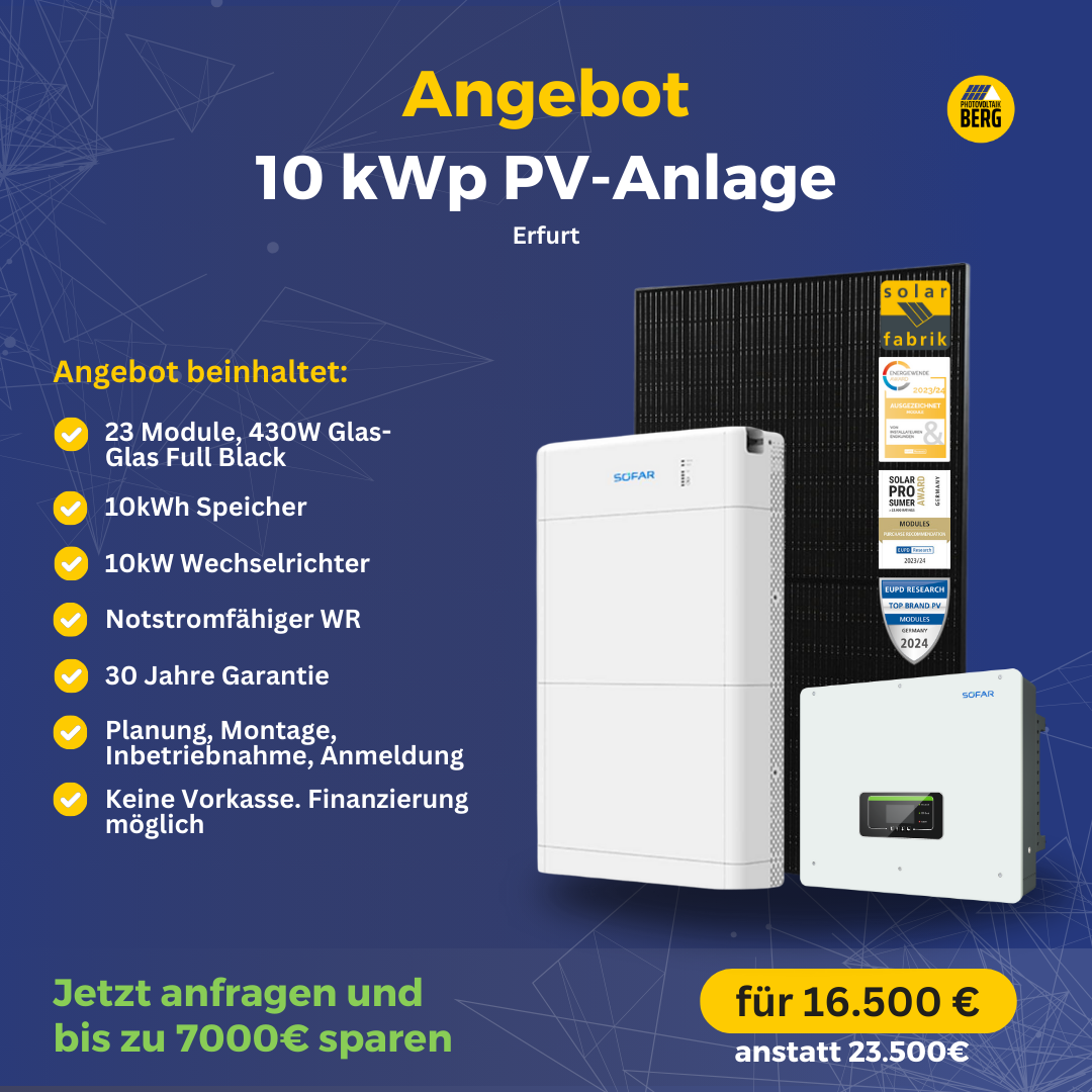 photovoltaik Erfurt 10 kwp angebot inkl. speicher und montage