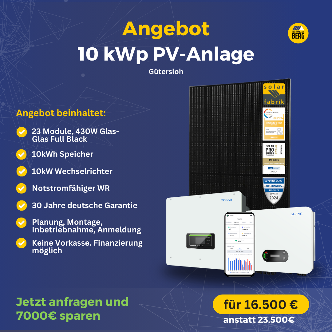 photovoltaik Gütersloh 10 kwp angebot inkl. speicher und montage