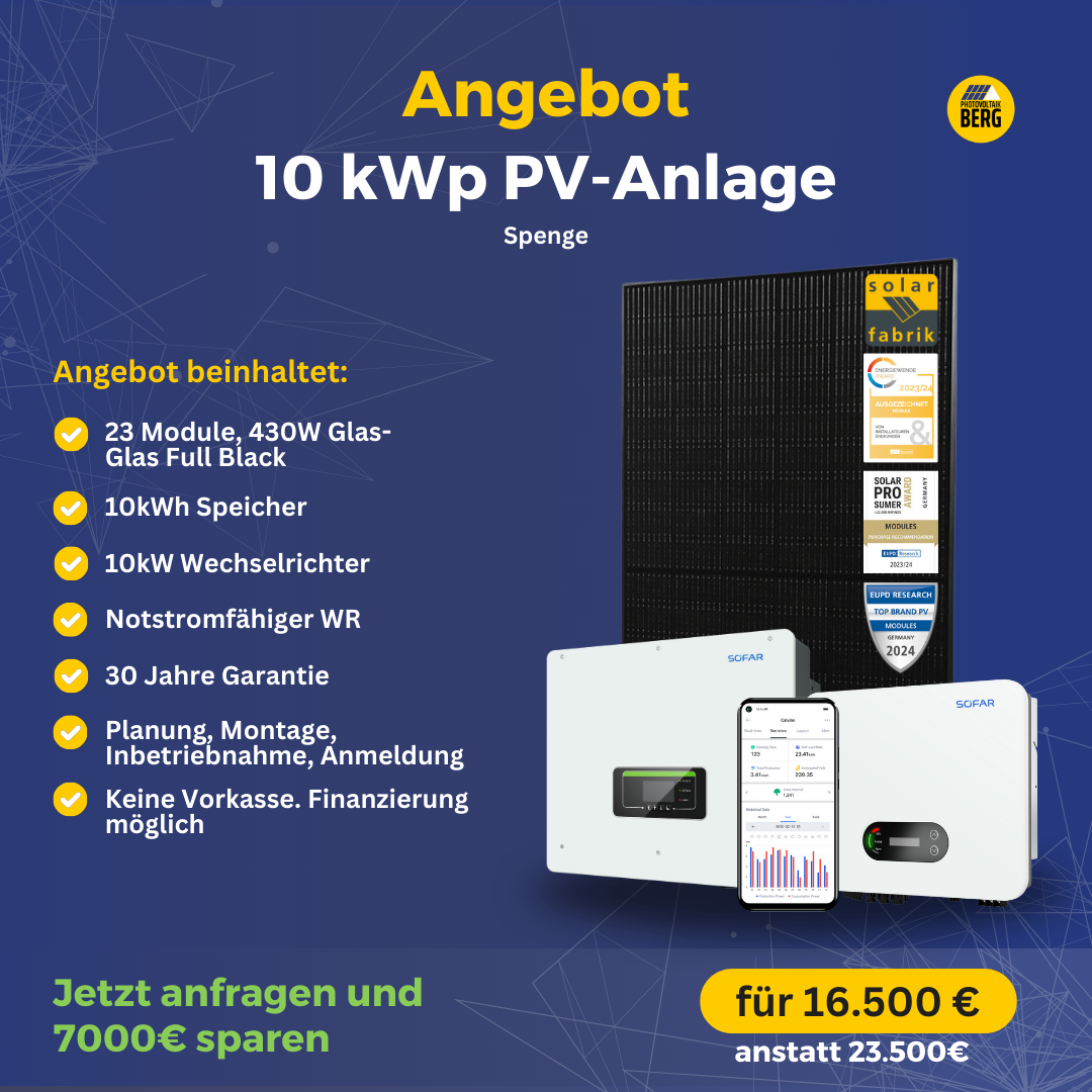 photovoltaik Spenge 10 kwp angebot inkl. speicher und montage