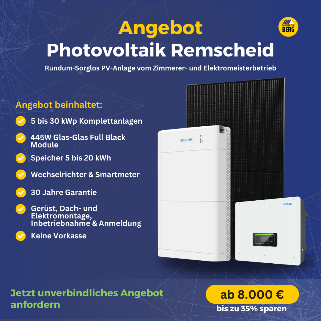 photovoltaik Remscheid⁠ 5-30 kwp angebot inkl. speicher und montage