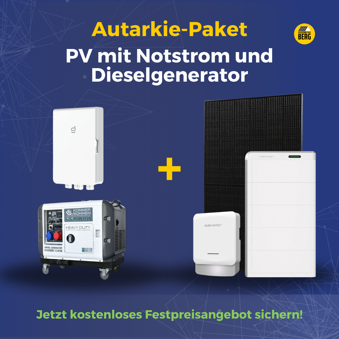 Photovoltaik-Notstrom "AUTARKIE"-Paket | inkl. Dieselgenerator, Speicher, Montage und Anmeldung