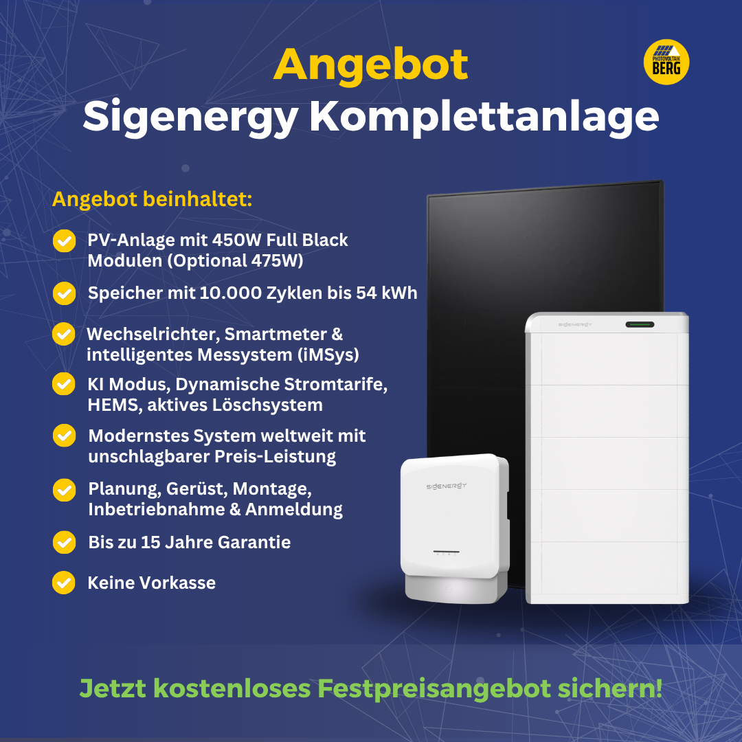 Sigenergy Photovoltaik-Komplettanlage inkl. Speicher, Montage und Anmeldung