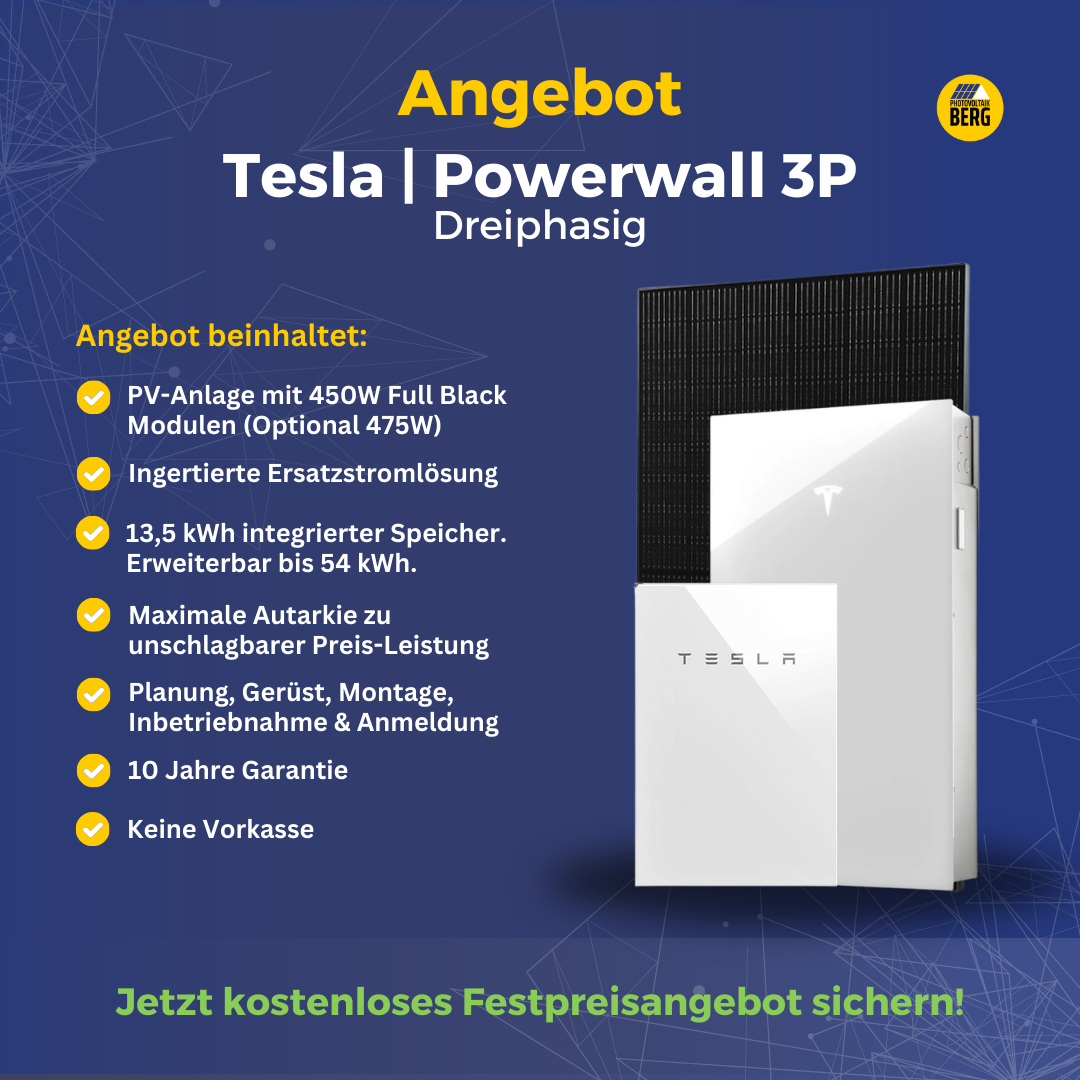 tesla powerwall 3P dreiphasig photovoltaik angebot inkl. speicher und montage