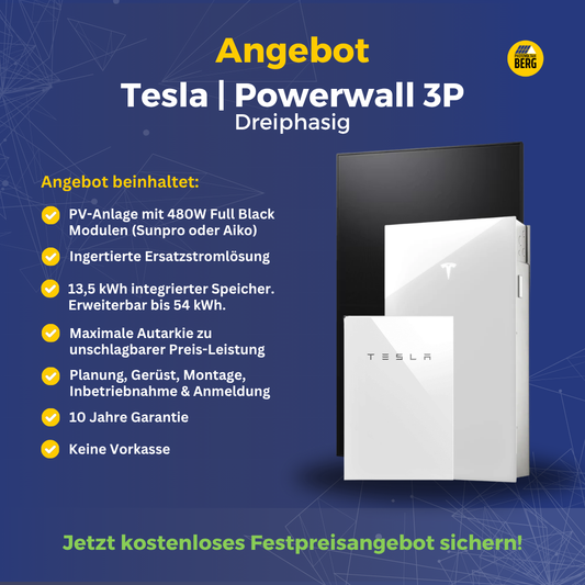 tesla powerwall 3P dreiphasig photovoltaik angebot inkl. speicher und montage